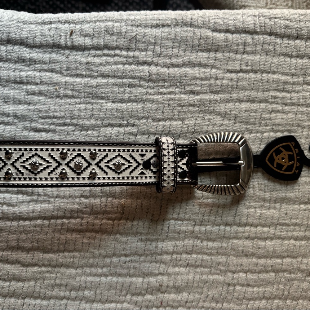 Ariat White, Brown, and Silver Geometric Women's Belt